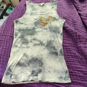 Skull and Roses Tie-Dye ribbed Tank Top